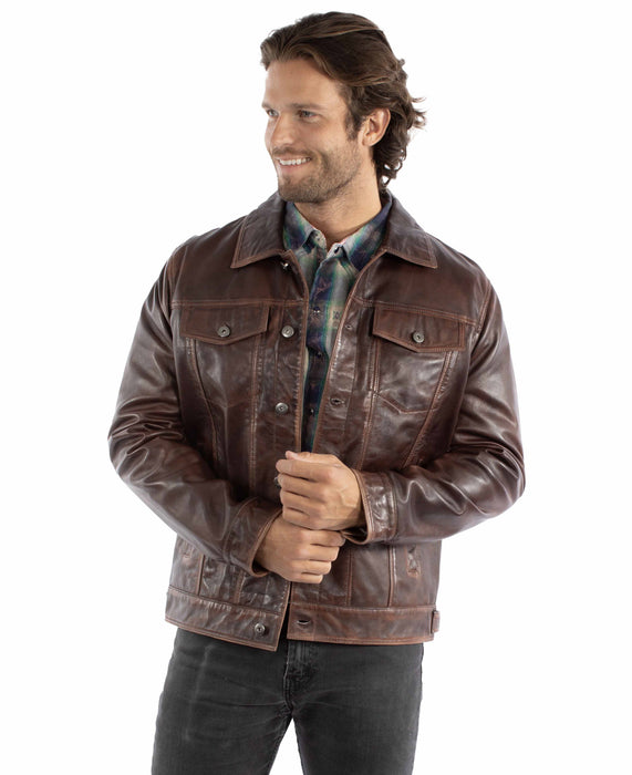 Scully Mens Washed Jean Cognac Leather Leather Jacket