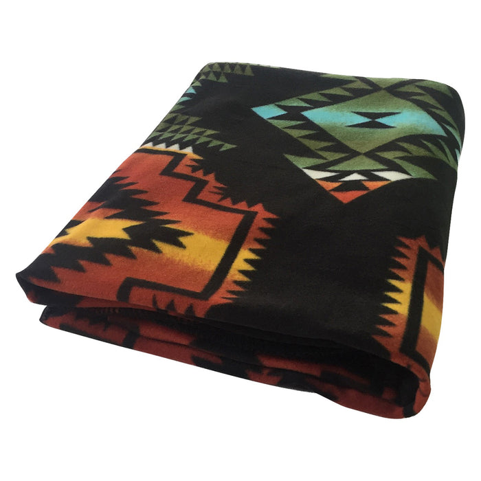 Rockmount Black/Orange Fleece Native Pattern Western Blanket OS