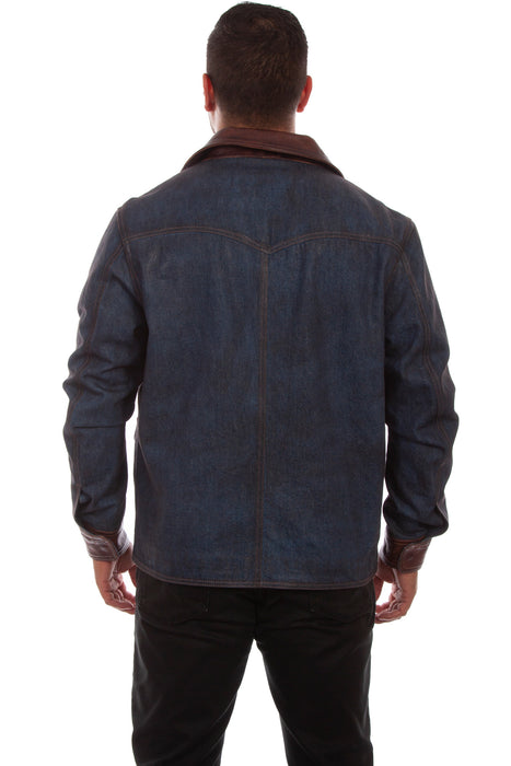 Scully Mens Denim Cotton Blend Leather Trim Jacket