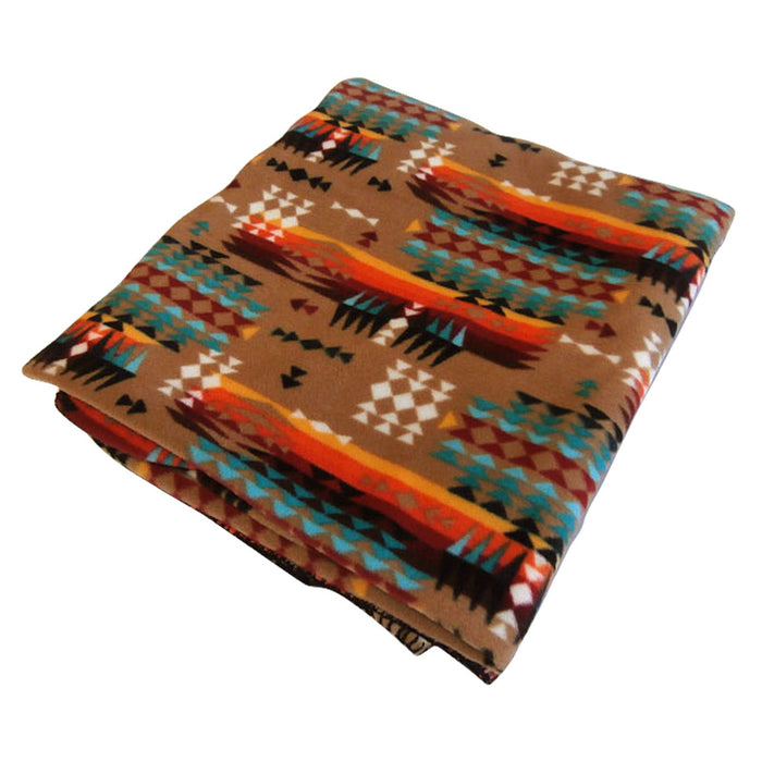 Rockmount Camel/Red Fleece Native Pattern Western Blanket OS