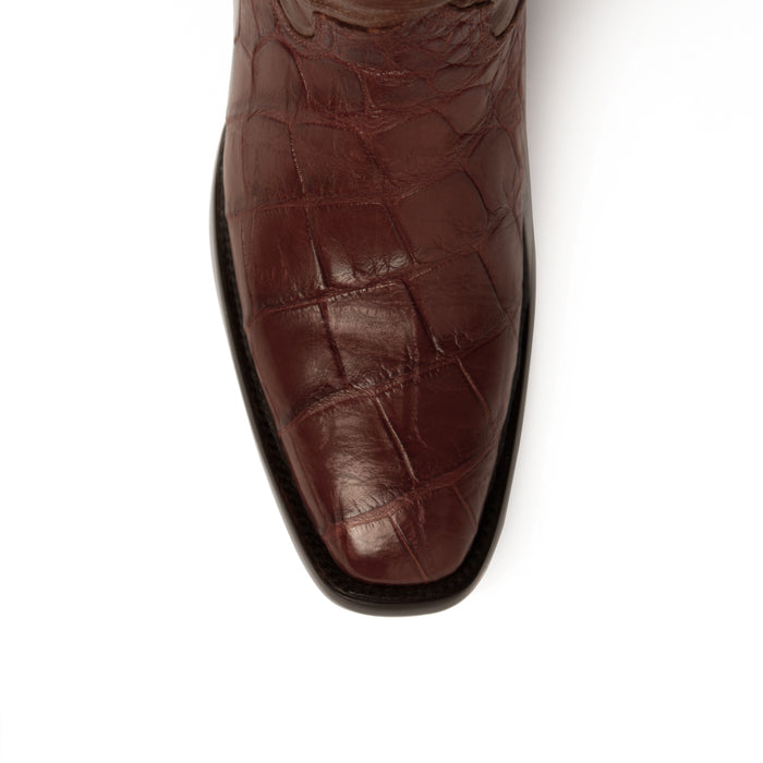 Ferrini Mens Cognac Leather Gator Belly R-Toe Stallion Cowboy Boots