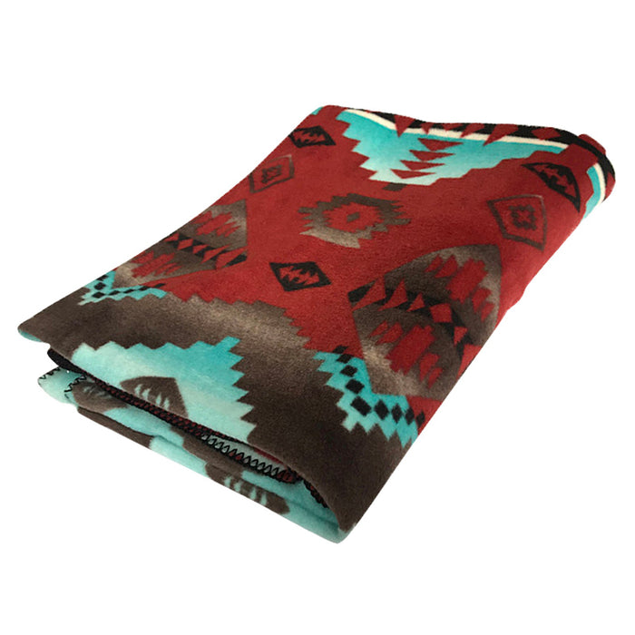 Rockmount Red/Blue Fleece Native Pattern Western Blanket OS