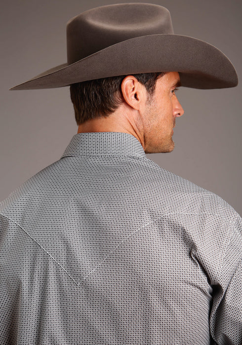 Stetson Mens Grey 100% Cotton Geo L/S 2 Pocket Shirt