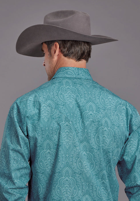 Stetson Mens Aquamarine Paisley Blue 100% Cotton L/S Shirt