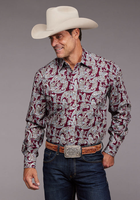 Stetson Mens 2035 Country Paisley Wine 100% Cotton L/S Shirt