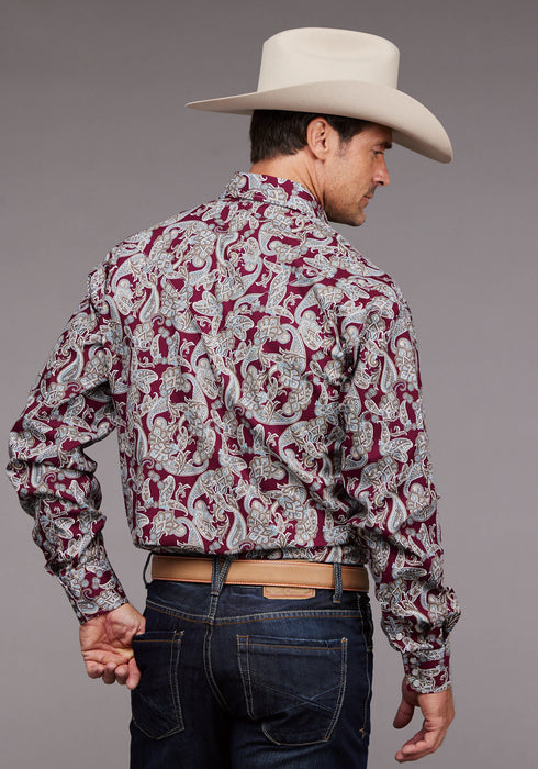 Stetson Mens 2035 Country Paisley Wine 100% Cotton L/S Shirt