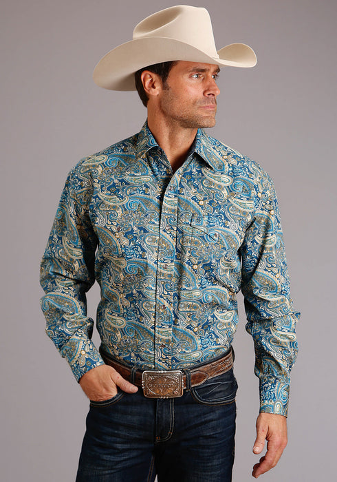 Stetson Mens Blue 100% Cotton Fall Paisley L/S Shirt