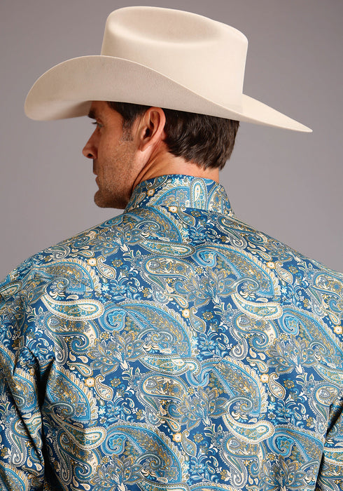 Stetson Mens Blue 100% Cotton Fall Paisley L/S Shirt