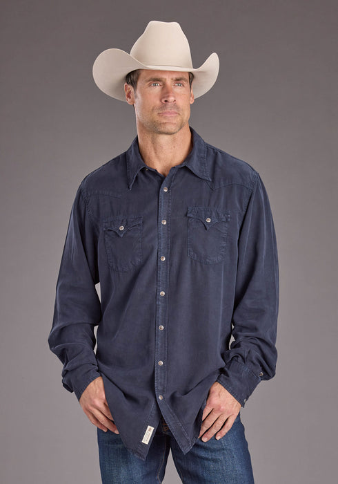 Stetson Mens Navy Denim Rugged Twill L/S Shirt