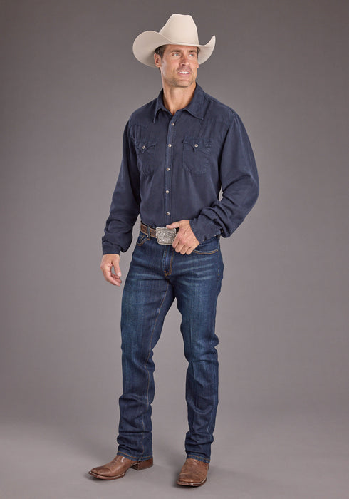 Stetson Mens Navy Denim Rugged Twill L/S Shirt