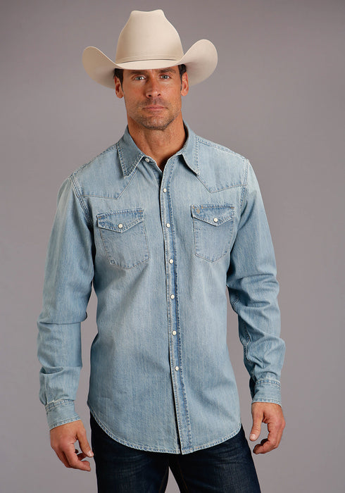 Stetson Mens Light Blue 100% Cotton Snap L/S Shirt