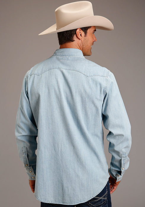 Stetson Mens Denim Snap Blue 100% Cotton L/S Shirt