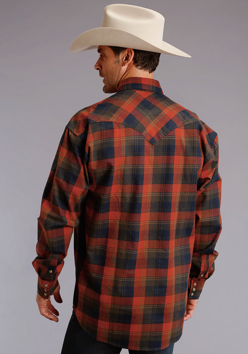 Stetson Mens Orange 100% Cotton Harvest Plaid L/S Shirt