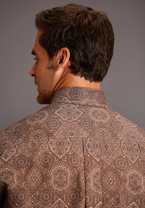 Stetson Mens Brown 100% Cotton Medallion Paisley BD L/S 1 Pocket Shirt