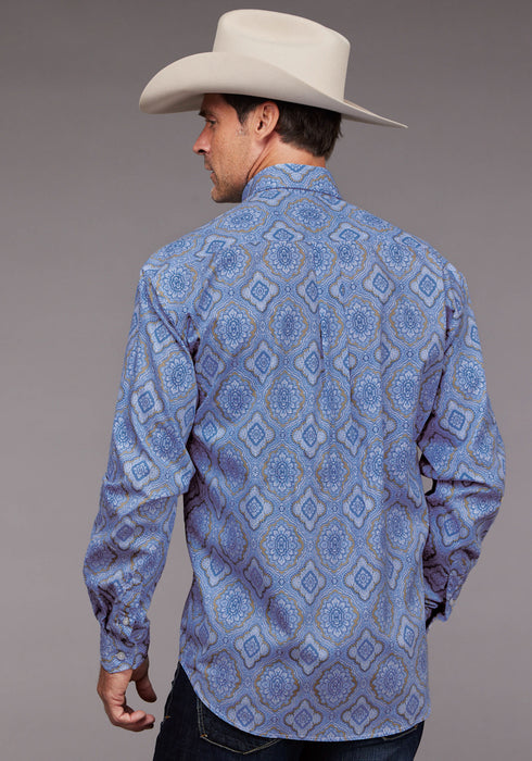 Stetson Mens Chambray Medallion Paisley Blue 100% Cotton 1 Pkt L/S Shirt