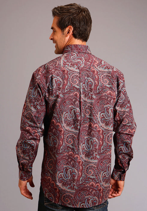 Stetson Mens Wine 100% Cotton Sandstone Paisley BD L/S 1 Pocket Shirt