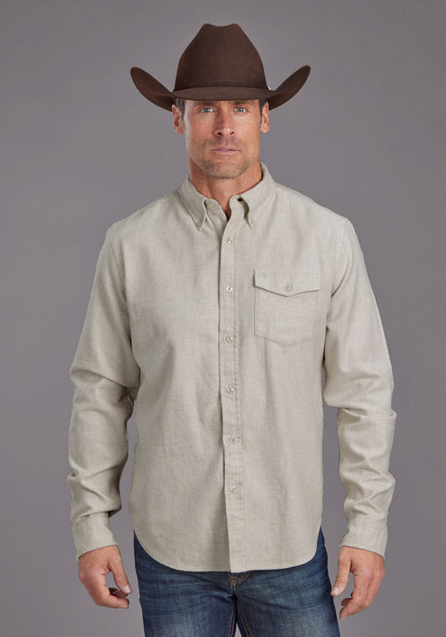 Stetson Mens Brushed Heather Flannel Cream 100% Cotton 1 Pkt L/S Shirt