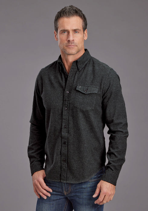 Stetson Mens Brushed Heather Flannel Grey 100% Cotton 1 Pkt L/S Shirt