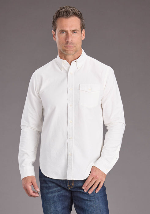 Stetson Mens Peached Oxford Off White 100% Cotton 1 Pkt L/S Shirt