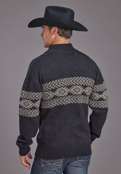 Stetson Mens Aztec Border Grey Cotton/Wool Cardigan Sweater