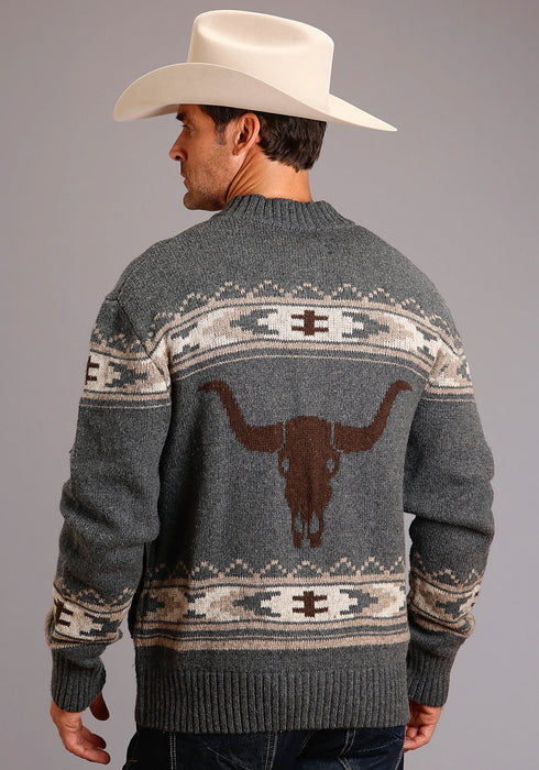 Stetson Mens Grey Cotton/Wool Longhorn Knit Cardigan