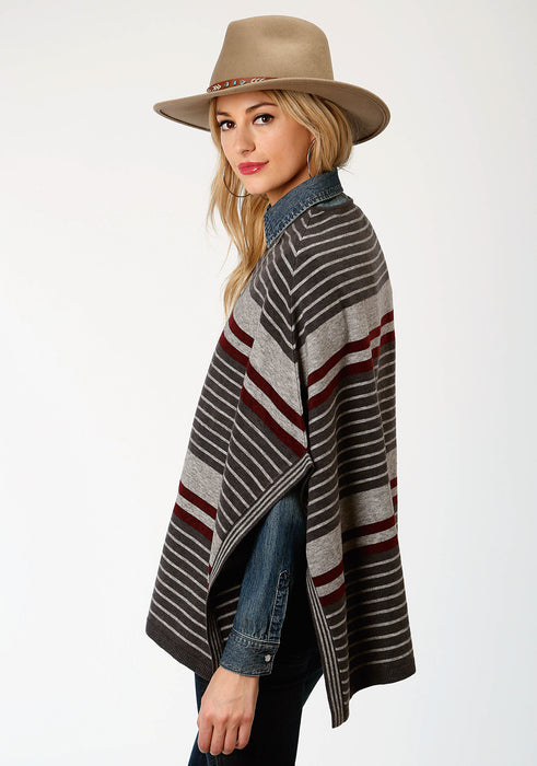 Stetson Womens Grey/Red Ombre Stripe Poncho