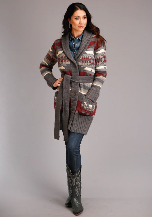 Stetson Womens Multi-Color Wool Blend Aztec Shawl Sweater Cardigan