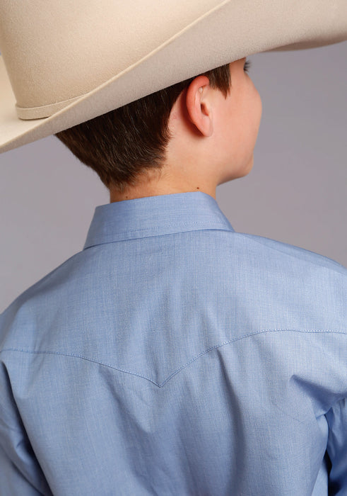 Stetson Boys Light Blue 100% Cotton End On End L/S Shirt