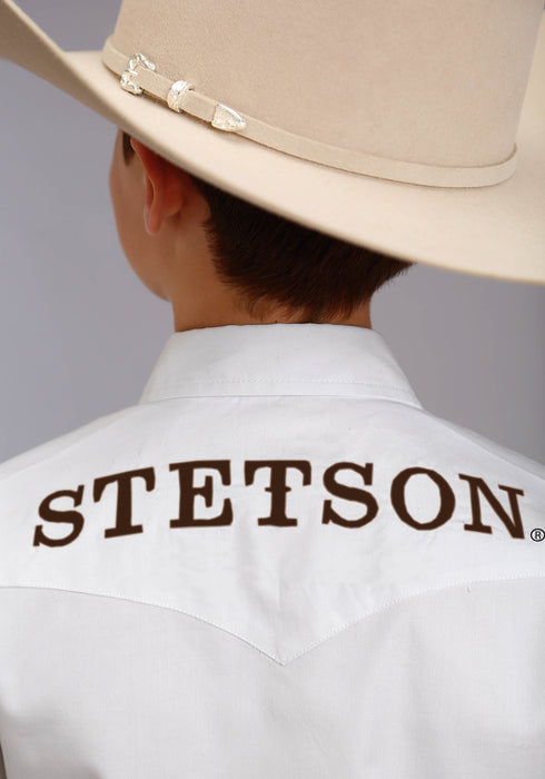 Stetson Boys White 100% Cotton Logo Wear L/S Shirt