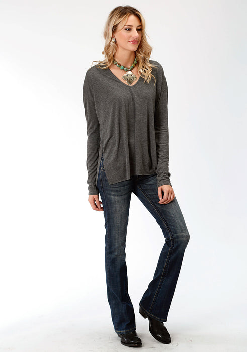 Stetson Womens Charcoal Heather Rayon Raw Edge L/S T-Shirt