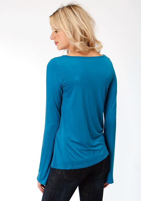 Stetson Womens Turquoise Rayon Blend V-Neck L/S T-Shirt