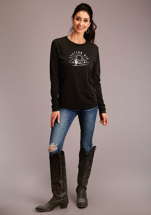 Stetson Womens Black Cotton Blend Cactus & Sunset L/S T-Shirt