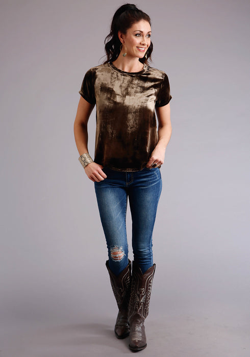 Stetson Womens Chocolate Rayon Bronze Velvet S/S T-Shirt