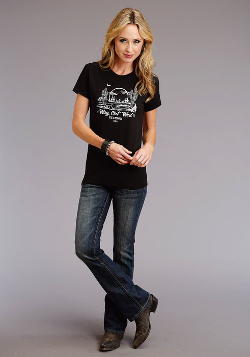 Stetson Womens Black 100% Cotton Way Out West S/S T-Shirt