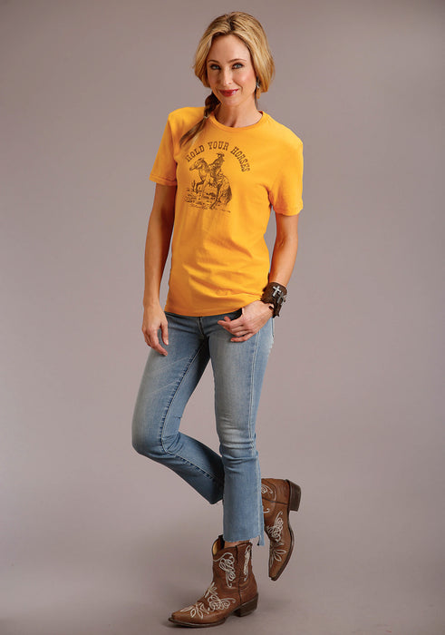 Stetson Womens Yellow 100% Cotton Hold Your Horses S/S T-Shirt