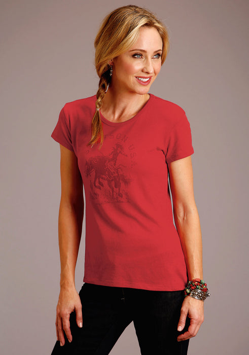 Stetson Womens Red Cotton Blend Riding Cowgirl S/S T-Shirt