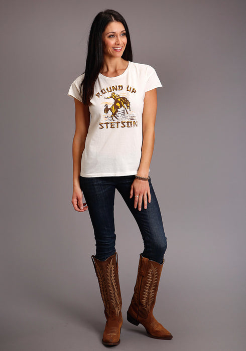 Stetson Womens Cream/White 100% Cotton Round Up S/S T-Shirt