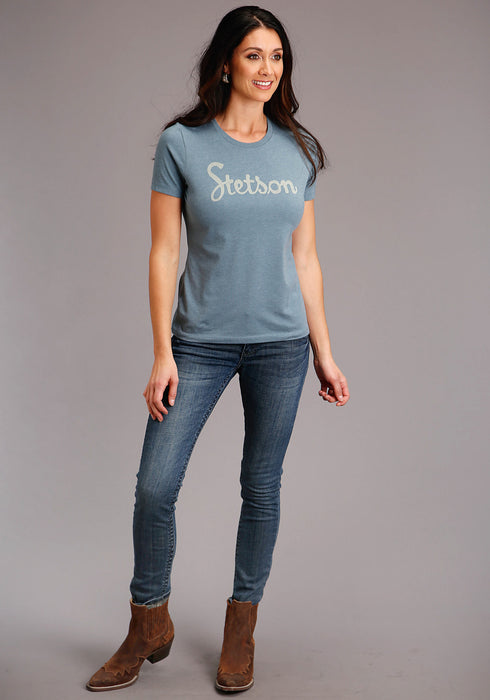 Stetson Womens Slate Blue Cotton Blend Vintage Screenprint S/S T-Shirt