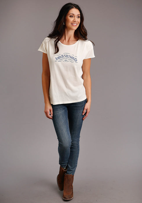 Stetson Womens White 100% Cotton American Spirit S/S T-Shirt