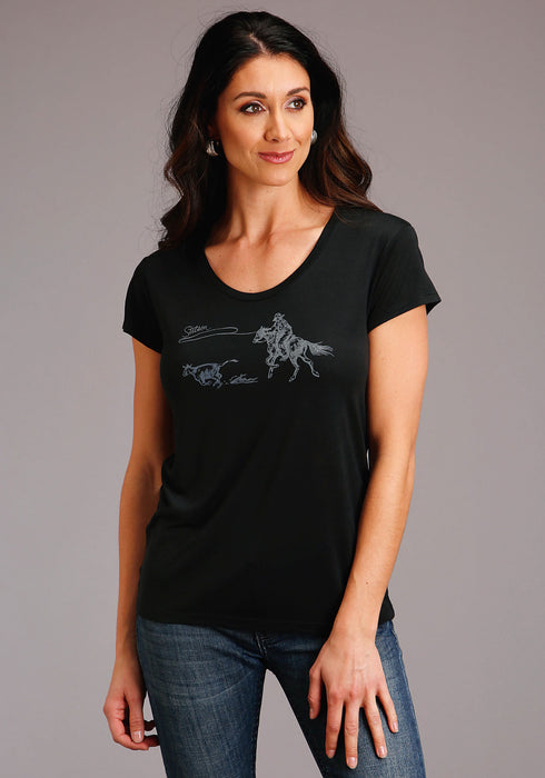 Stetson Womens Black Poly/Rayon Lasso Action S/S T-Shirt