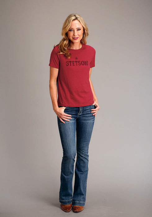 Stetson Womens Star Screenprint Red Cotton Blend S/S T-Shirt