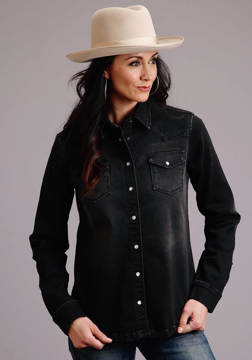 Stetson Womens Black Cotton Blend Boyfriend Fit L/S Cactus Shirt