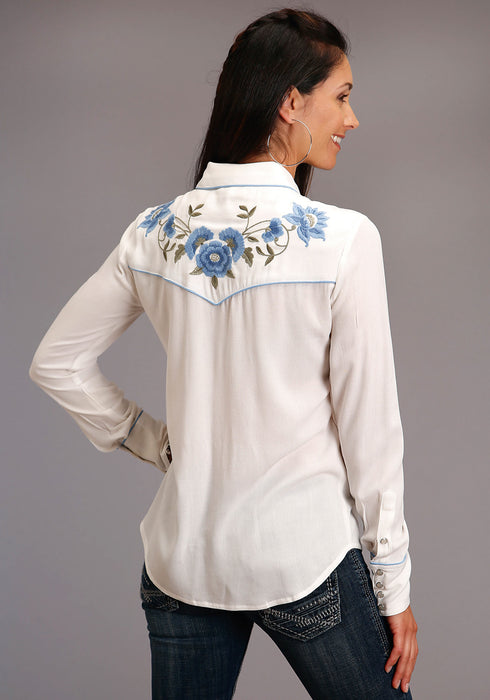 Stetson Womens Cream Rayon/Nylon Blue Flower L/S Blouse