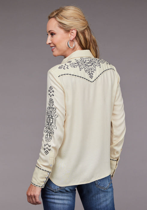 Stetson Womens 2098 Black Embroidered Cream 100% Rayon L/S Blouse