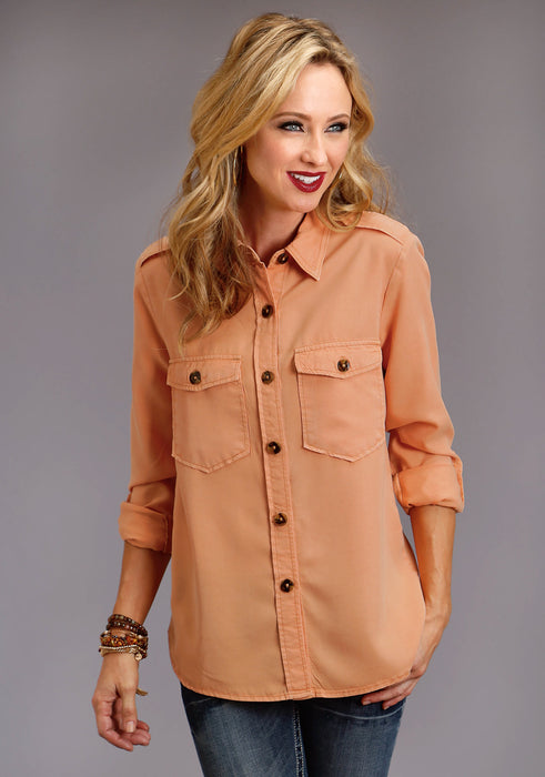 Stetson Womens Orange Peach Denim Jacket-Style BD L/S Shirt