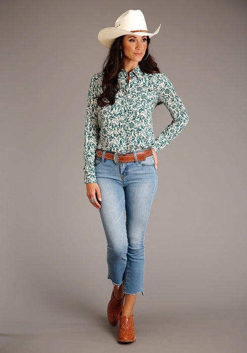 Stetson Womens Floral Print Jade 100% Rayon L/S Shirt