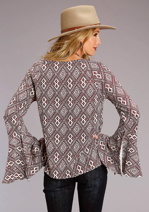 Stetson Womens Wine Rayon/Nylon Aztec Print L/S Blouse