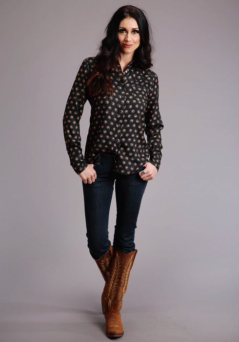 Stetson Womens Black Rayon/Nylon Horse Polkadot L/S Shirt