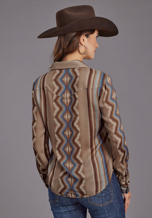 Stetson Womens Serape Herringbone Sand 100% Rayon L/S Blouse