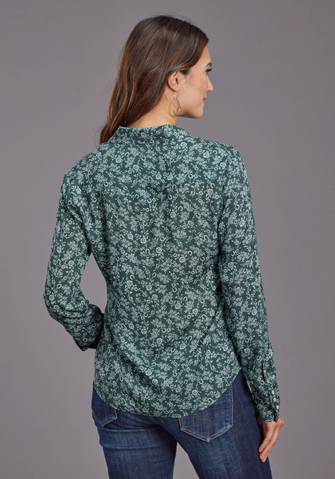 Stetson Womens Lucky Littl Floral Green 100% Rayon L/S Blouse